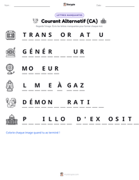 Aperçu de la feuille de travail imprimable Courant Alternatif (CA)