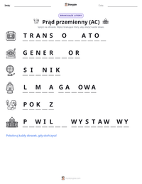 Podgląd drukowalnego arkusza ćwiczeń Prąd przemienny (AC)
