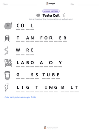 Tesla Coil printable worksheet preview