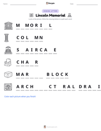 Lincoln Memorial printable worksheet preview