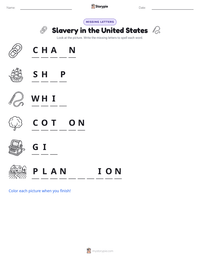 Slavery in the United States printable worksheet preview