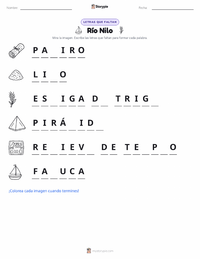 Vista previa de la hoja de trabajo imprimible de Río Nilo