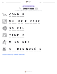 Aperçu de la feuille de travail imprimable Empire Inca