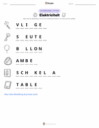 Elektriciteit afdrukbare werkblad voorbeeld