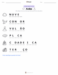 Prévia da folha de atividades imprimível Cordilheira dos Andes