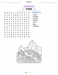 Aperçu de la feuille de travail imprimable Cordillère des Andes