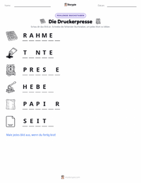 Die Druckerpresse druckbare Arbeitsblatt Vorschau