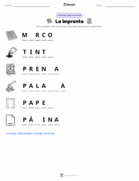 Vista previa de la hoja de trabajo imprimible de La Imprenta