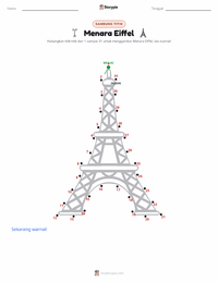 Prabaca lembar kerja cetak Menara Eiffel