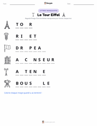 Aperçu de la feuille de travail imprimable La tour Eiffel
