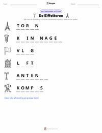De Eiffeltoren afdrukbare werkblad voorbeeld