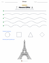 Prabaca lembar kerja cetak Menara Eiffel