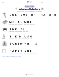 Johannes Gutenberg printable worksheet preview