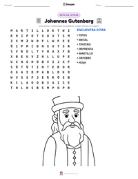 Vista previa de la hoja de trabajo imprimible de Johannes Gutenberg