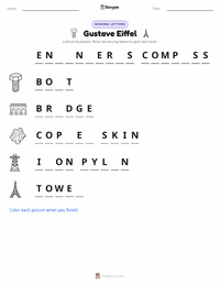 Gustave Eiffel printable worksheet for kids