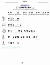 Hoja de trabajo imprimible de Gustave Eiffel para niños