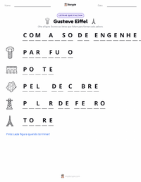 Folha de atividades imprimível Gustave Eiffel para crianças