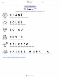 Aperçu de la feuille de travail imprimable Mars