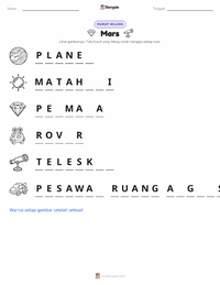 Prabaca lembar kerja cetak Mars