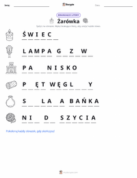 Podgląd drukowalnego arkusza ćwiczeń Żarówka
