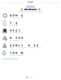 Gündönümü yazdırılabilir çalışma sayfası önizlemesi