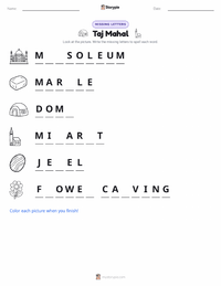 Taj Mahal printable worksheet preview
