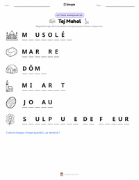 Aperçu de la feuille de travail imprimable Taj Mahal