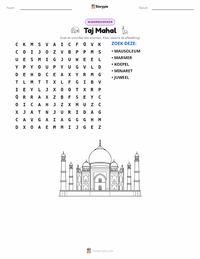 Taj Mahal afdrukbare werkblad voorbeeld