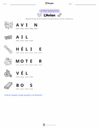 Aperçu de la feuille de travail imprimable L'Avion