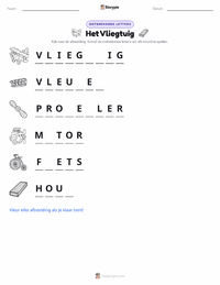 Het Vliegtuig afdrukbare werkblad voorbeeld