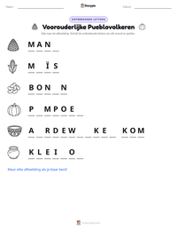 Voorouderlijke Pueblovolkeren afdrukbare werkblad voorbeeld