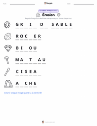 Aperçu de la feuille de travail imprimable Érosion
