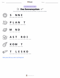 Das Sonnensystem druckbare Arbeitsblatt Vorschau