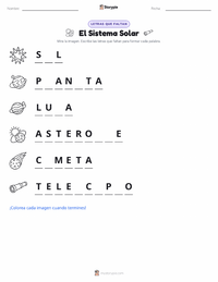Vista previa de la hoja de trabajo imprimible de El Sistema Solar