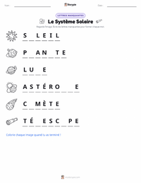 Aperçu de la feuille de travail imprimable Le Système Solaire