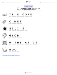 Johannes Kepler printable worksheet preview
