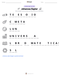 Vista previa de la hoja de trabajo imprimible de Johannes Kepler