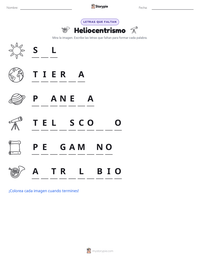 Vista previa de la hoja de trabajo imprimible de Heliocentrismo