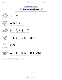 Heliocentrisme afdrukbare werkblad voorbeeld