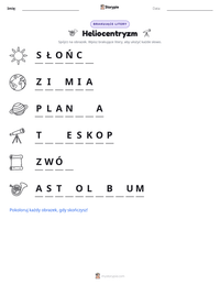Podgląd drukowalnego arkusza ćwiczeń Heliocentryzm