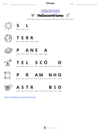 Prévia da folha de atividades imprimível Heliocentrismo