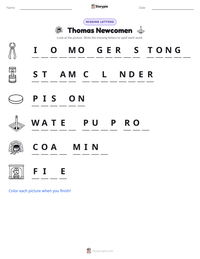 Thomas Newcomen printable worksheet preview