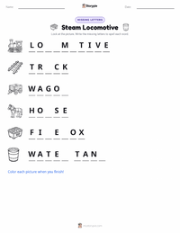 Steam Locomotive printable worksheet preview