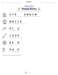 Thomas Savery printable worksheet preview
