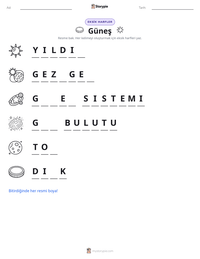 Güneş yazdırılabilir çalışma sayfası önizlemesi