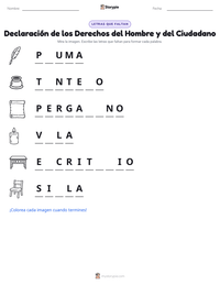Vista previa de la hoja de trabajo imprimible de Declaración de los Derechos del Hombre y del Ciudadano