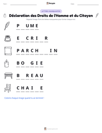 Aperçu de la feuille de travail imprimable Déclaration des Droits de l'Homme et du Citoyen