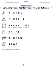Verklaring van de Rechten van de Mens en de Burger afdrukbare werkblad voorbeeld