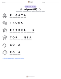 Vista previa de la hoja de trabajo imprimible de oxígeno (O2)