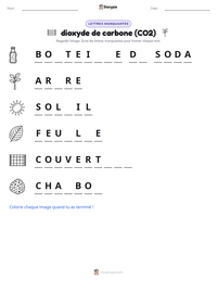 Aperçu de la feuille de travail imprimable dioxyde de carbone (CO2)
